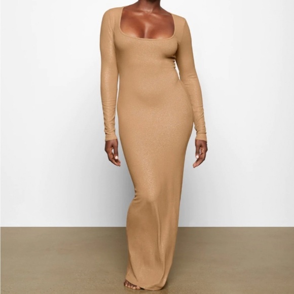 SKIMS Dresses & Skirts - SKIMS Soft Lounge Shimmer Crew Neck Long Dress Size Large